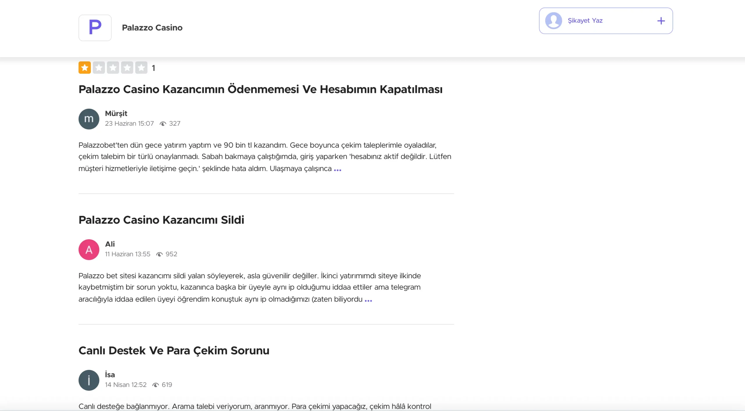 Palazzobet Şikayet ve Müşteri Yorumları